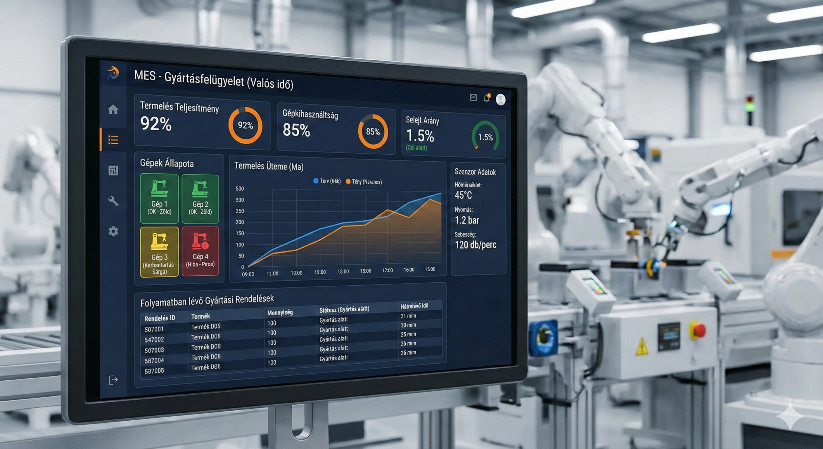 Gyártásirányítási rendszer (MES) termeléskövetés monitoron